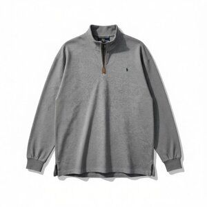 Polo Ralph Lauren Men's Gray Long Sleeve 1/4 Zip Pullover Sweater (L Tall)